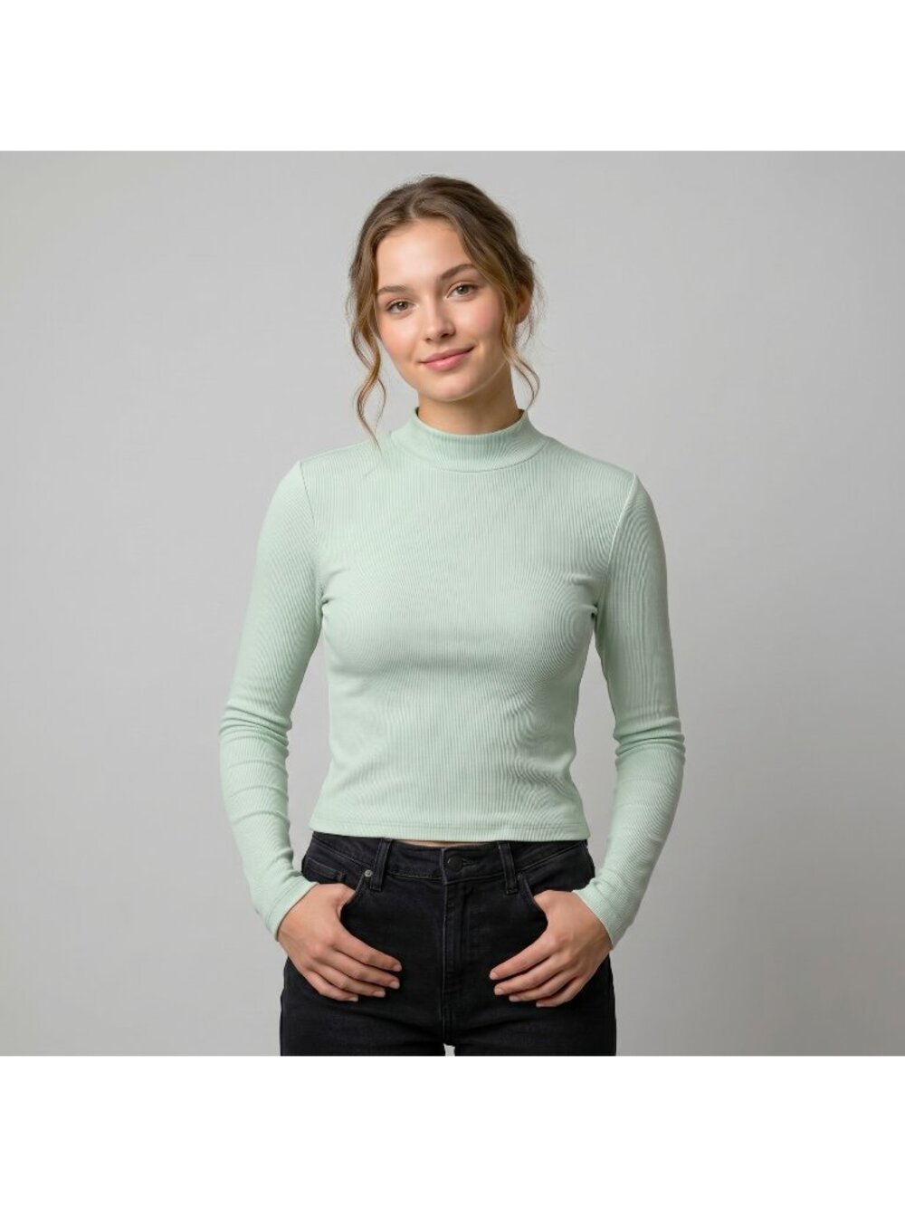 H&M Divided Women's High Neck Basic Knit Top in Mint Green Color and size XS NWT